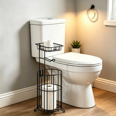 Toilet Paper Holder Stand with Shelf, Free Standing Toilet Paper Roll Dispenser Holds 3 Big Rolls of Jumbo Mega Paper, for RV Bathroom, Floral Pattern