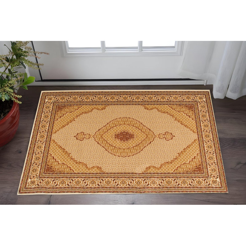 Tapis oriental brun clair et bourgogne 2 pi x 4 pi