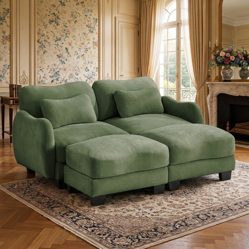 Causeuse modulaire moderne avec repose-pieds et coussin lombaire, conception ergonomique incurvée, nuage confortable pour le salon
