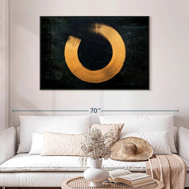 Cercle zen doré, 46 po x 31 po, Cadre flottant noir