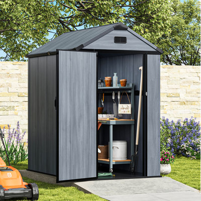 4 ft. W x 6 ft. D Durable Resin Storage Shed with Floor and Lockable Door, for Garden Patio Furniture and Tools