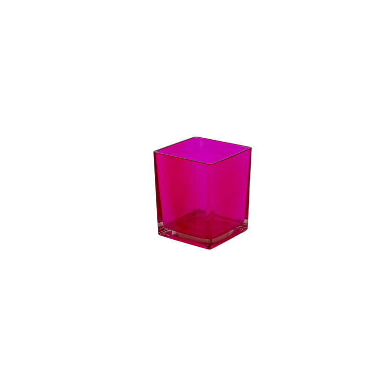 Machine Made Glass Cube Vase -4.70"H, Pink