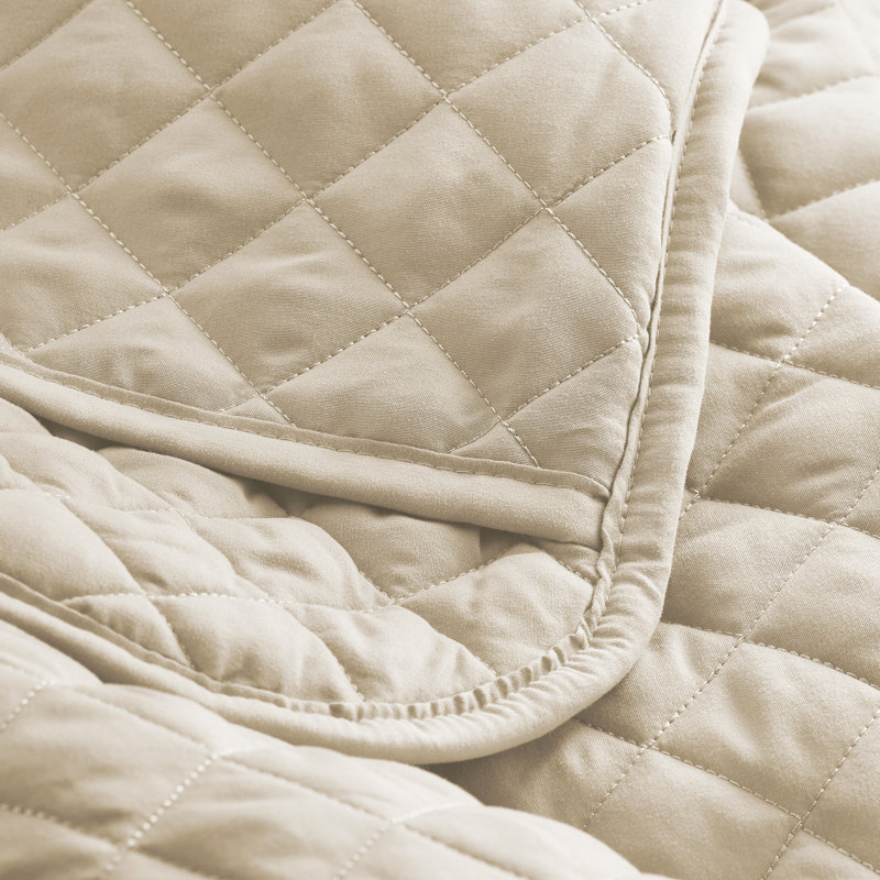 Sand Twin Microfiber Diamond Stitched Coverlet Set