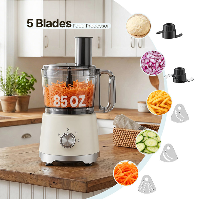 10-Cup Food Processor, 600W Vegetable Chopper for Slicing, Dishwasher Safe Parts, White