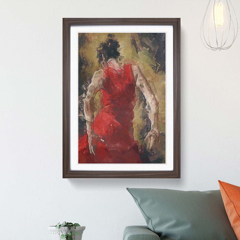 Spanish Flamenco Dancer in Abstract - Picture Frame Painting Print on MDF, Walnut Framed, 48cm H x 36cm W x 2cm D
