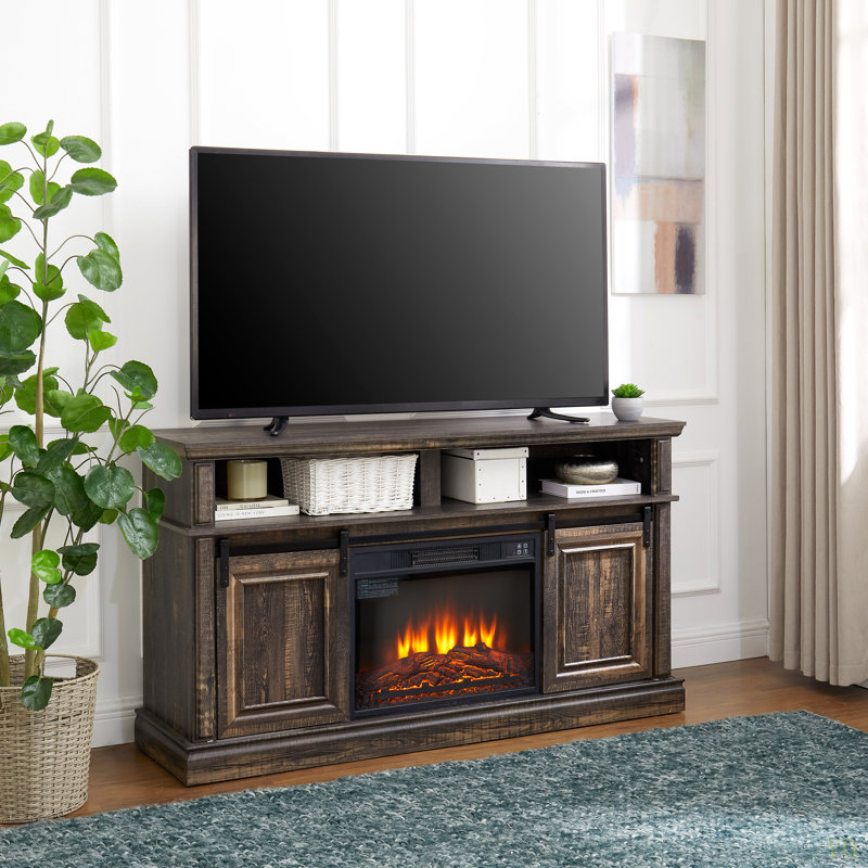 Meuble télé avec divertissement encastré 23 po, meuble télé à porte coulissante polyvalente Modern Space, l 58,11 po x P 15,79 po x H 32,36 po