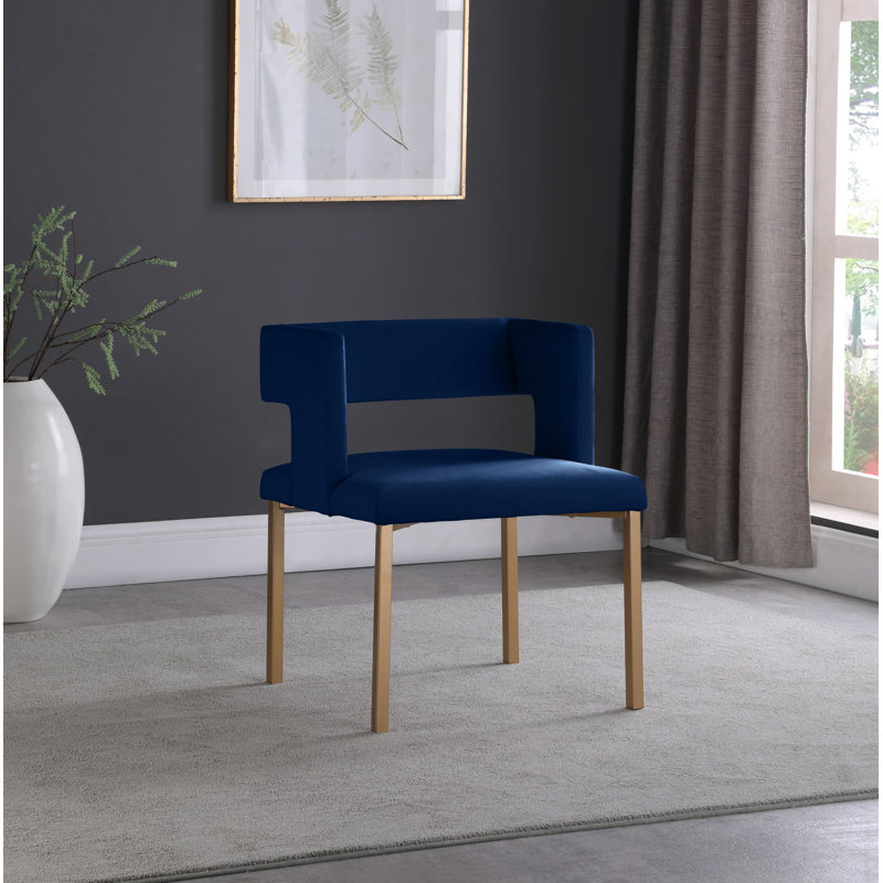 Fauteuil en velours Caleb, Velours bleu marine, Or brossé
