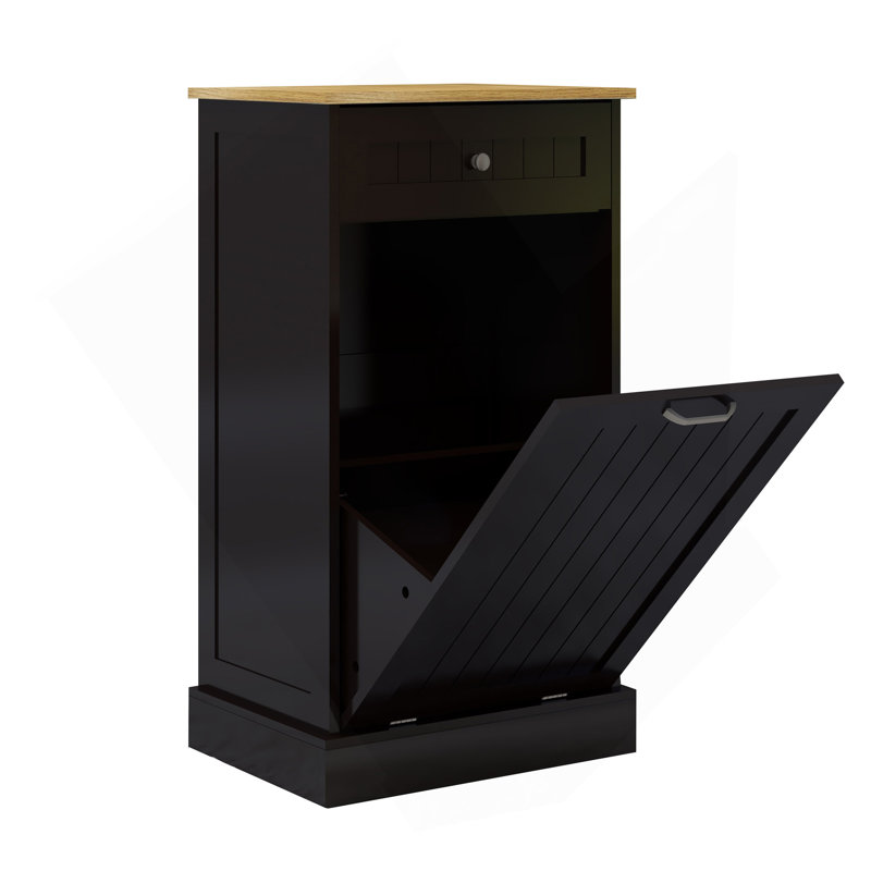 Armoire poubelle de cuisine à un tiroir et un compartiment inclinable, Noir