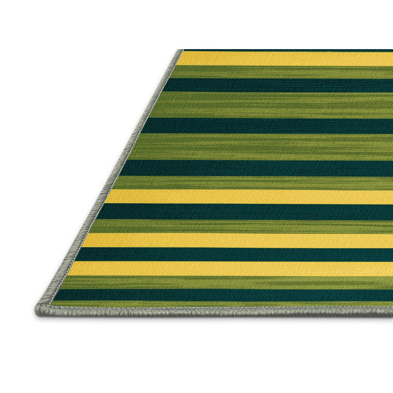 Tapis vert à rayures horizontales lavable à la machine, Rectangulaire 2 pi x 3 pi