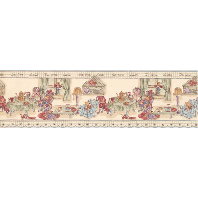 Bordure murale Aquia Creek Dolls Tea Party, Vert / beige / rose