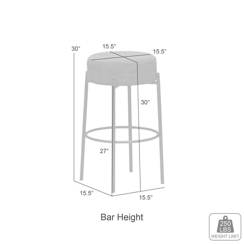 Tabouret de bar Zenni sans dossier, rembourré, en métal, hauteur comptoir ou dossier - Lot de 2, Frosted Flint