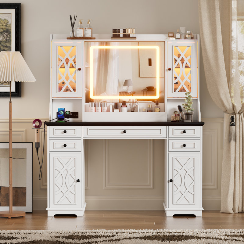 Grand bureau de meuble-lavabo avec miroir et lumières Pakasept