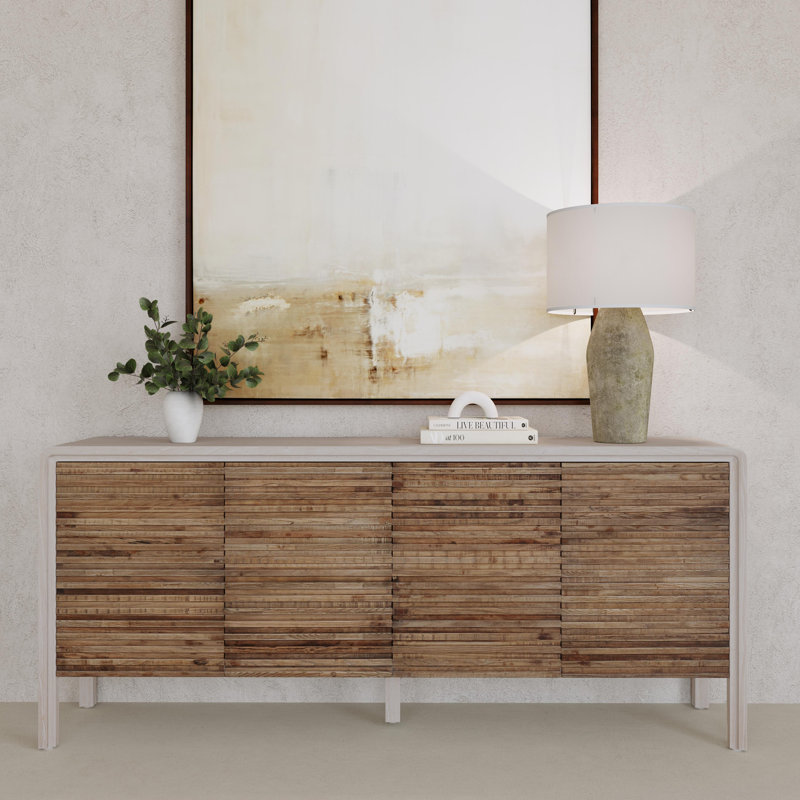 Buffet en bois d'orme massif de 79 po Spencer, Blanc / brun