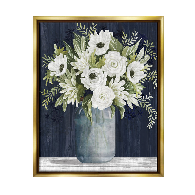 «White Country Blooms On Canvas» par Cindy Jacobs, impression, H 21 po x l 17 po x P 1,7 po, Cadre flottant métallique doré