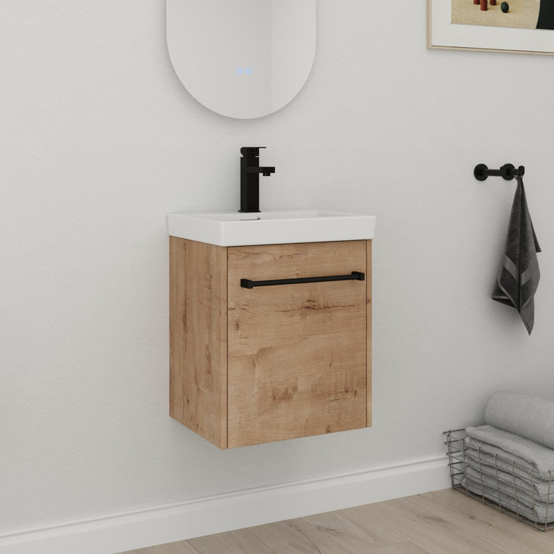 Meuble-lavabo simple 18 po avec plateau en céramique, Brun