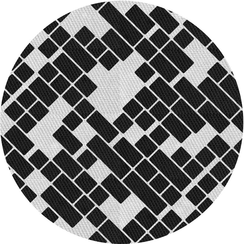 Tapis noir/blanc à motifs, Rond 5 pi