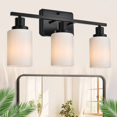 3-Light Brushed Nickel Bathroom Vanity Light with Milky White Glass Shades, Modern Farmhouse Wall Sconce