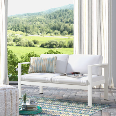 Causeuse d'extérieur en aluminium Aynura de 54 pouces avec coussins à séchage rapide - siège de patio moderne, structure résistante à la rouille et assemblage facile - en blanc