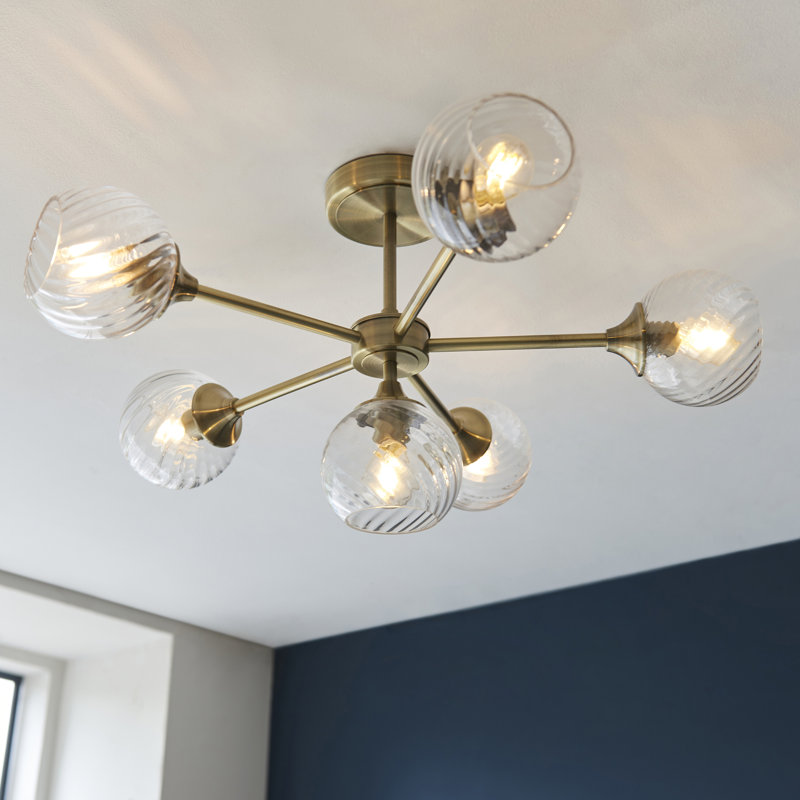 Londino Semi Flush Mount, Antique Brass/Clear Spiral Glass