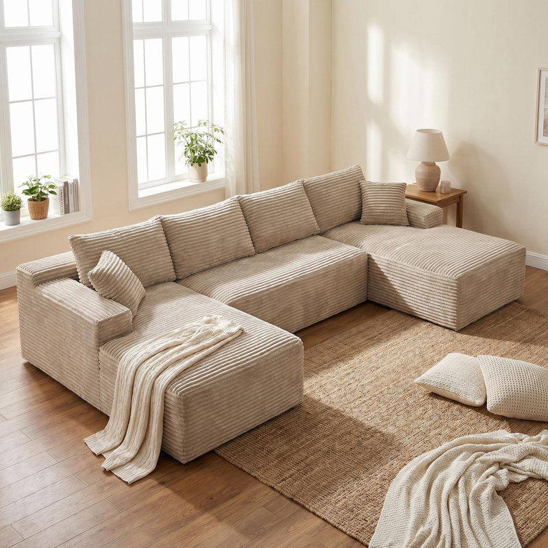 Canapé modulaire compressible en forme de U avec revêtement en velours côtelé, Camel Corduroy