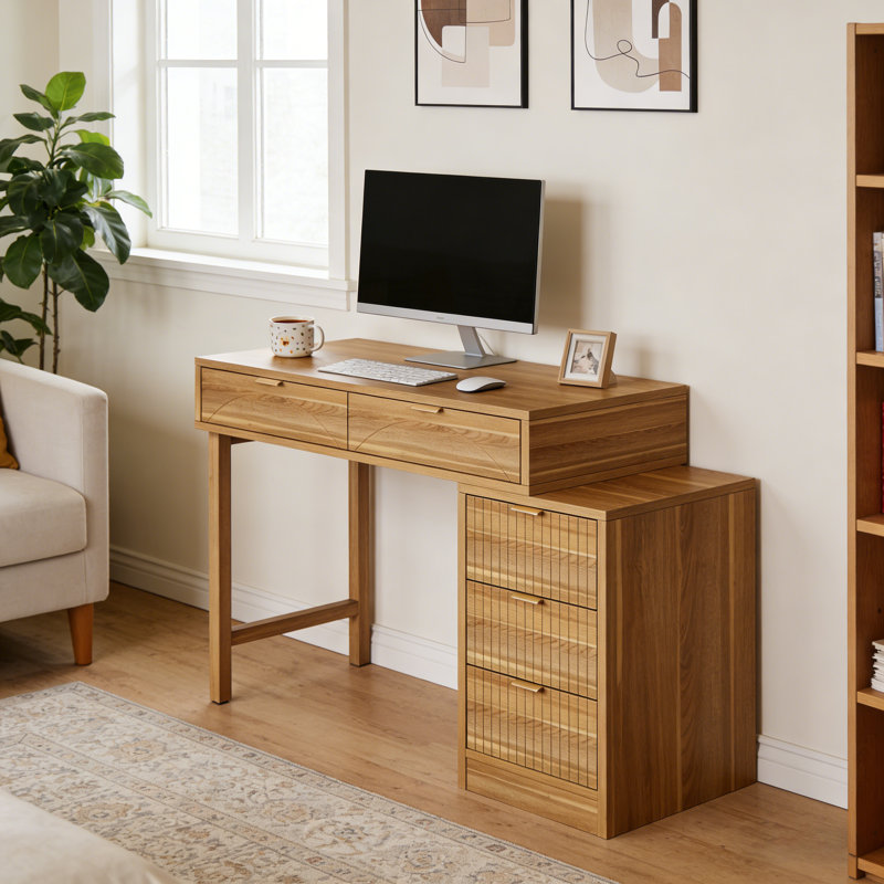 Small Computer Desk With Drawers, Brown