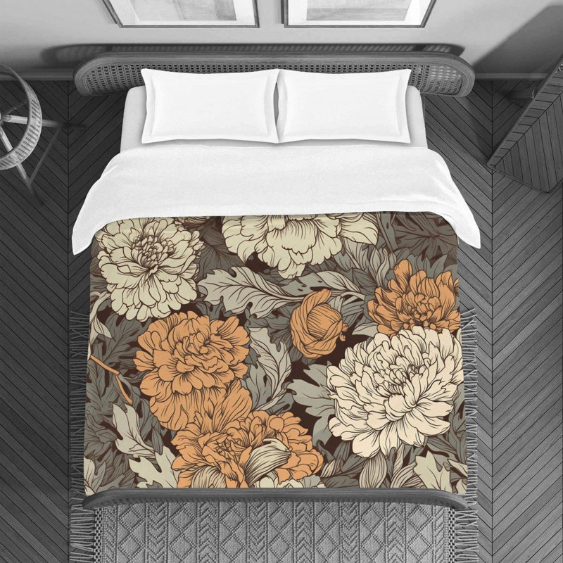 Machine Printed Duvet Cover, Twin Duvet Cover, Silver/Beige