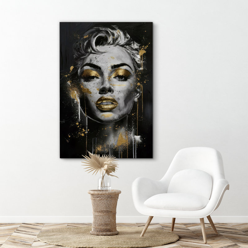 Élégance, maquillage doré pour femme, portrait en noir et blanc, chambre à coucher, reproduction d'art sur toile encadrée