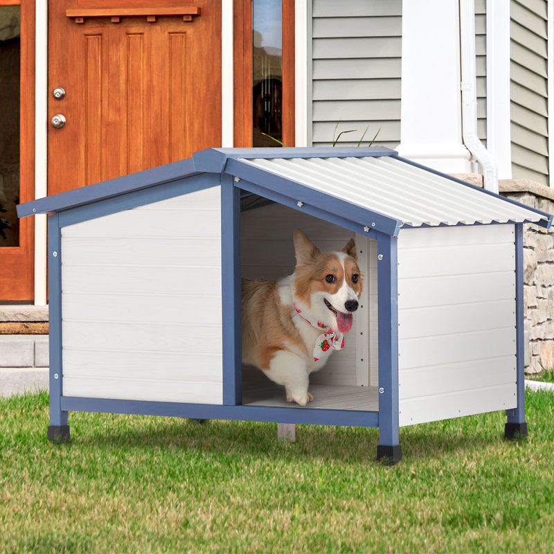  Niche pour chien de taille moyenne, L 42 po x l 28,9 po x H 27,5 po, toit pour asphalte ouvert pour petits chiens de taille moyenne, niche pour chien avec toit en PVC imperméable, blanc