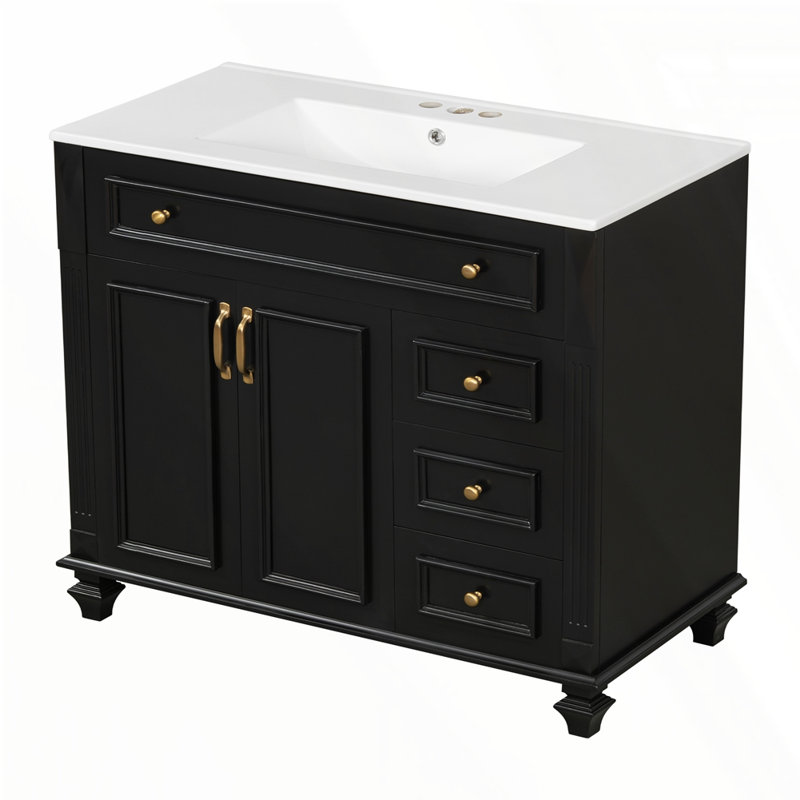 Meuble-lavabo 36 po avec lavabo, Noir, Doré