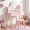 Coiffeuse et tabouret de maquillage pour enfants 2 pièces