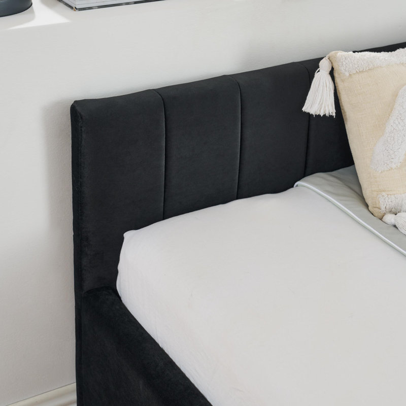Full Size Upholstered Tufted Bed Frame with Two Drawers, Sofa Bed Frame with Comfortable Backrest and Armrests, Velvet, Black