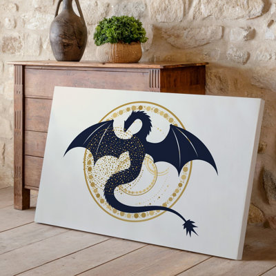 La toile crée un design complexe mettant en vedette une silhouette de dragon stylisée avec art mural