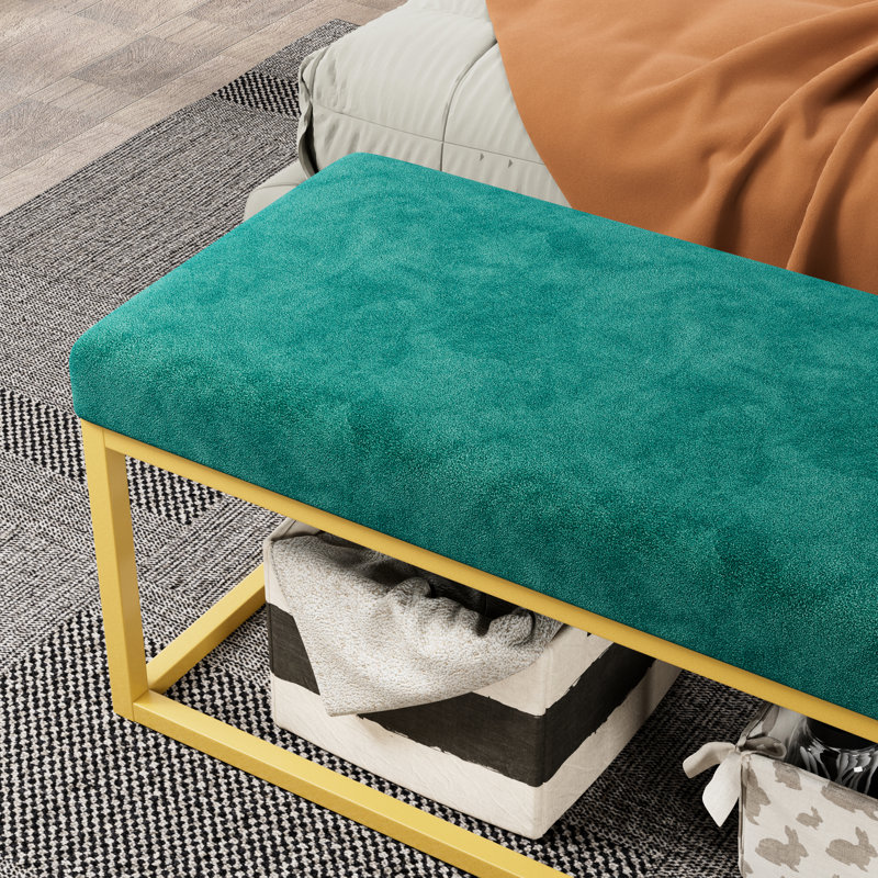 Storage Bench For Entryway, Mid - Century Style, Synthetic Leather, Steel Frame Support, 600 Lb Load, Soft Velvet Cushion, Simple To Install Modern With Pu Frame, Capacity, High Density Rebound,