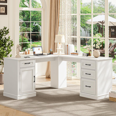 Bureau de direction en L 59 po avec tiroirs Farmhouse