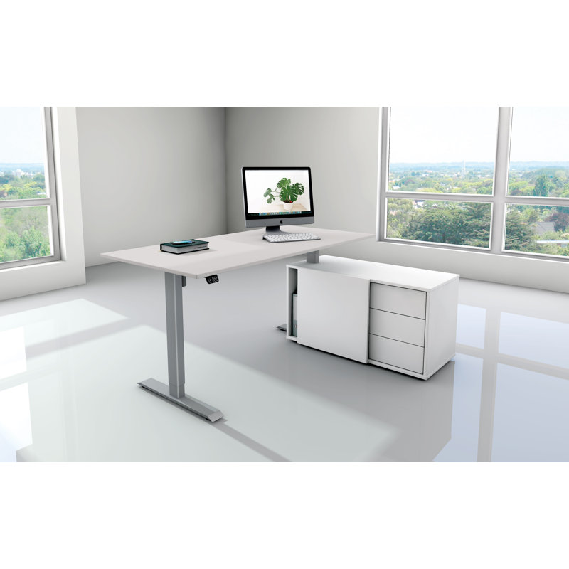 Move 1 Adjustable L-Shaped Metal Base Standing Desk, Grey, Light Grey