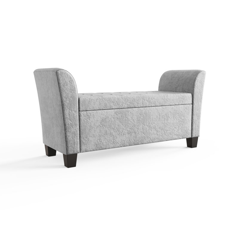 Kristian Velvet Upholstered Storage Bench, Grey Crushed Velvet
