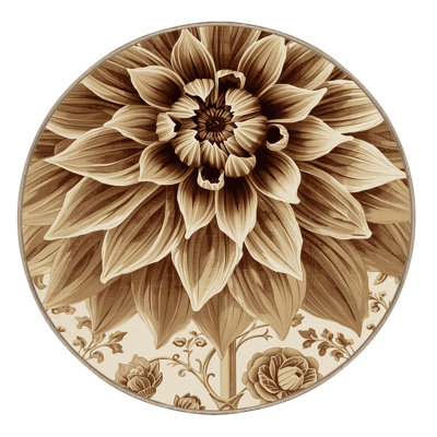 Tapis floral doux et moelleux à motif floral orné de dahlia beige - reliure beige