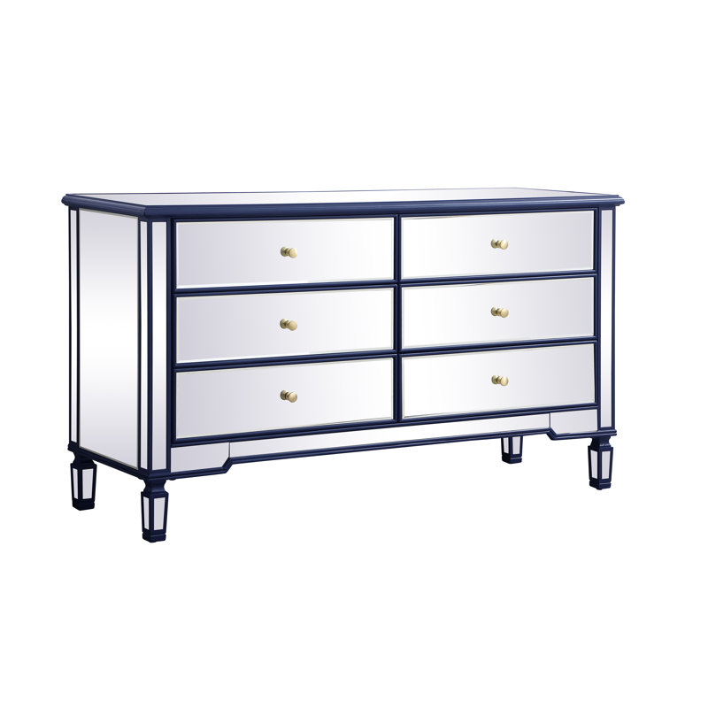 Commode double à miroir 6 tiroirs Brixton, Blue