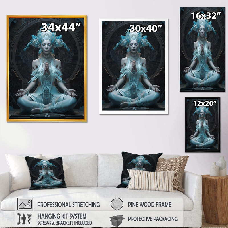 Spiritual Elegance Yogini Goddess Meditation sur toile, Cadre simple blanc, H 20 po x l 12 po x P 1 po