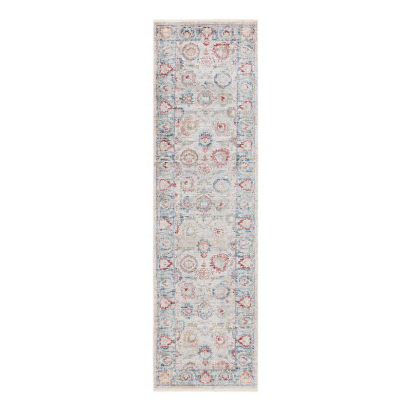 Ashaureah Kylee Traditional Ivory/Red/Blue Area Rug, Runner 2'7" x 10'