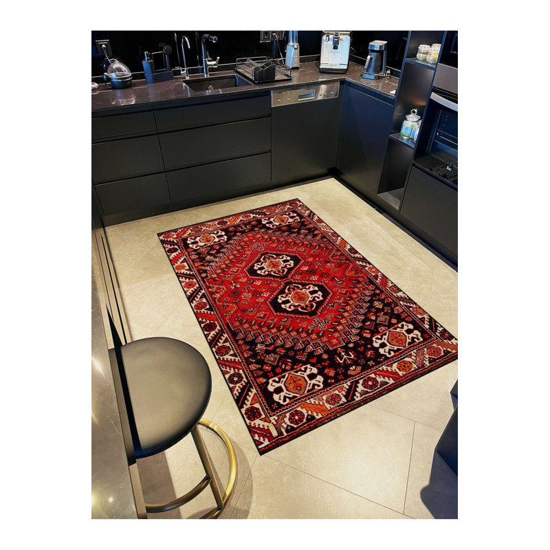 Tapis décoratif lavable à la machine multicolore, Sous-tapis rectangulaire de 3 pi 3 po x 4 pi 11 po
