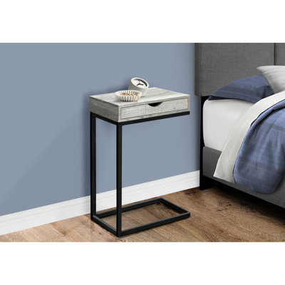 Table d'appoint en stratifié gris avec structure en métal noir - tiroir de rangement pour base de chambre à coucher et salon optionnel
