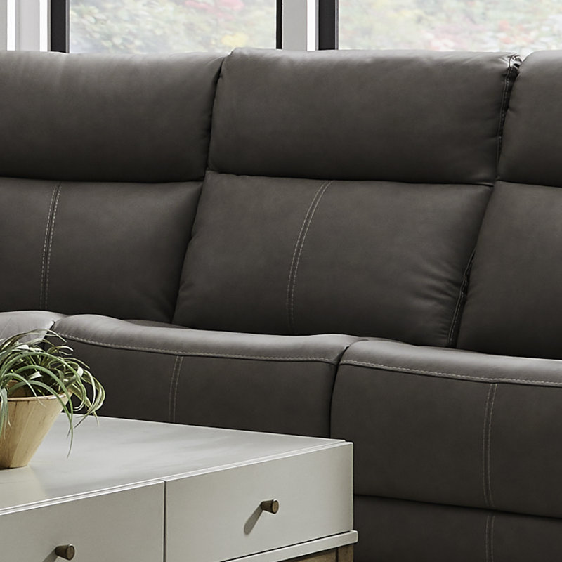 6 Piece Zero Wall Reclining Power Sectional, Gray Leather