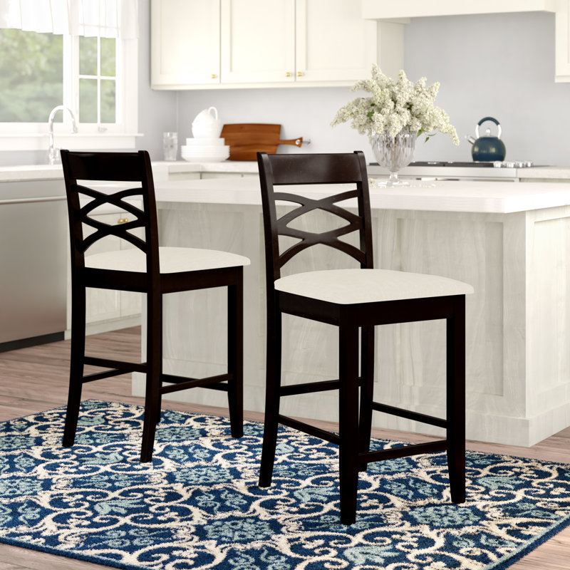 Jeanine Upholstered Microfiber / Microsuede Counter Stool with Solid Wood Frame, Brown, Beige