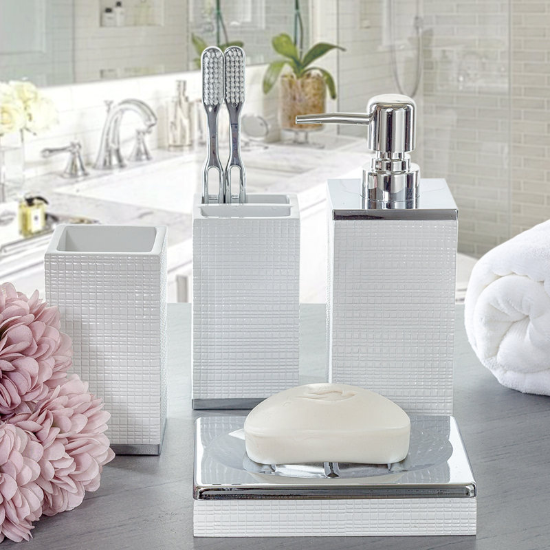 Estella White and Silver Textured Resin Soap Dispenser