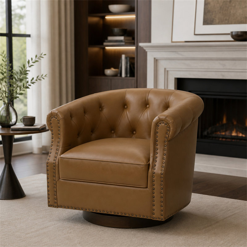 Fauteuil d'appoint pivotant moderne avec dossier incurvé et revêtement de qualité supérieure pour un salon confortable