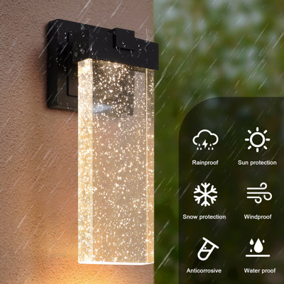 Ensemble de 2 luminaires muraux d'extérieur, applique murale à DEL résistante aux intempéries avec cristal à bulles et capteur de lumière - 12 W par lampe