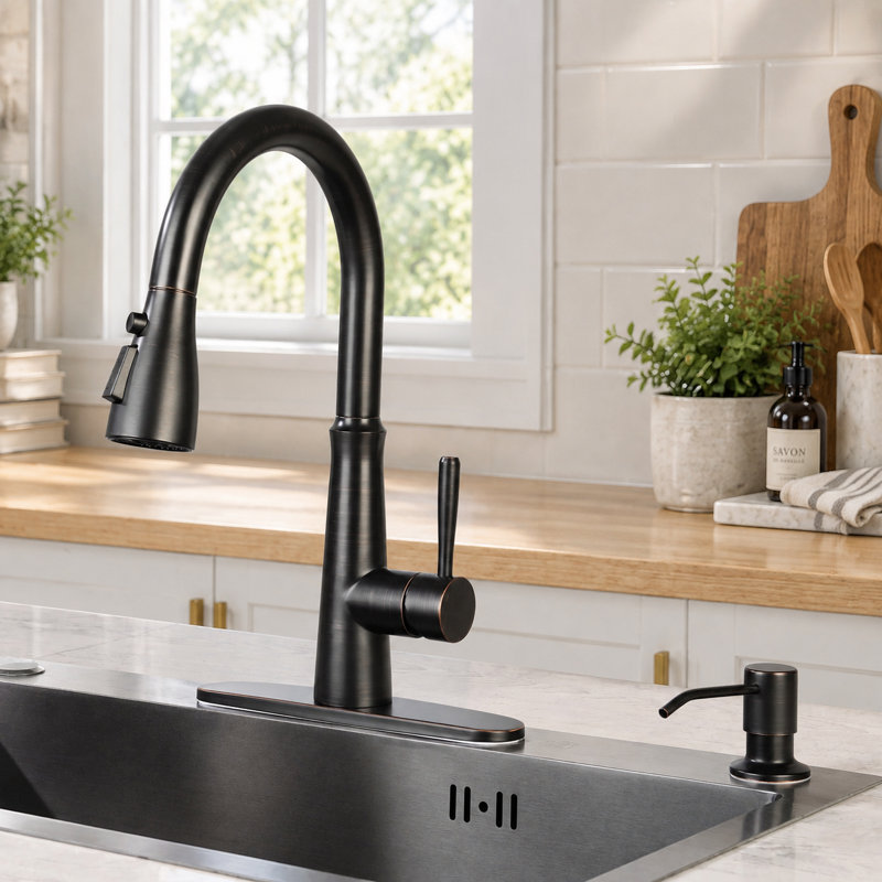 Pull Down Kitchen Faucet with Soap Dispenser, Oil Rubbed Bronze