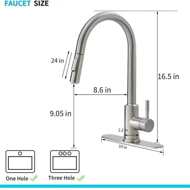 Robinet de cuisine à poignée simple rétractable, Argent