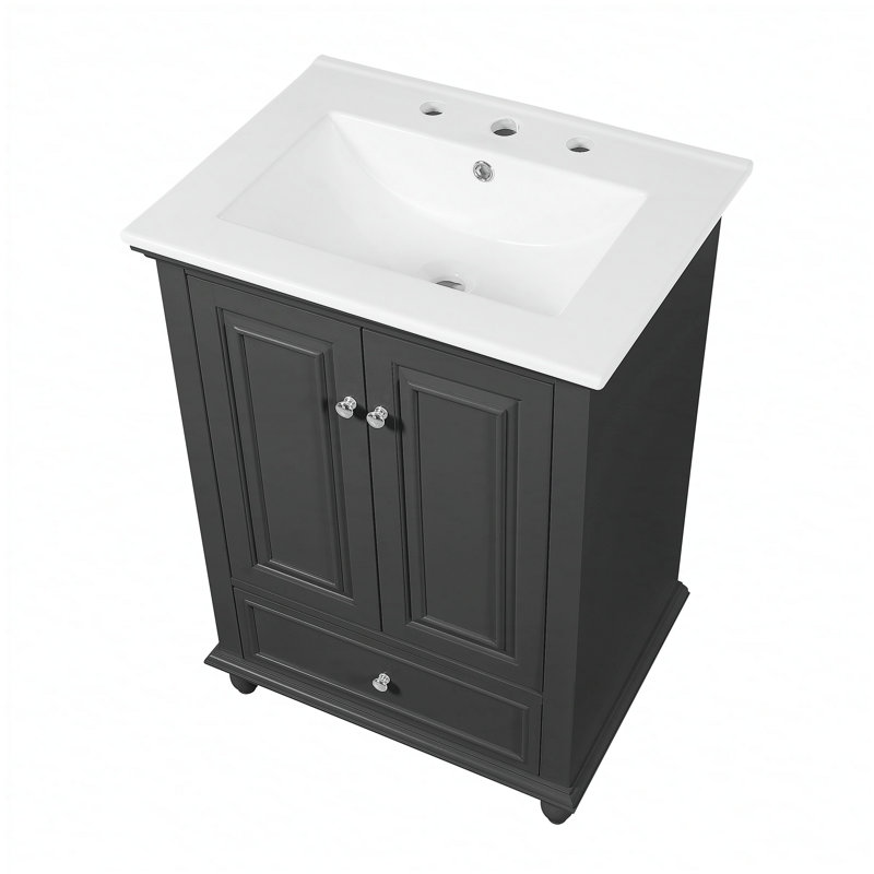 Meuble-lavabo de 24 po avec lavabo en céramique, portes à fermeture en douceur et cloisons de tiroir pour un rangement efficace